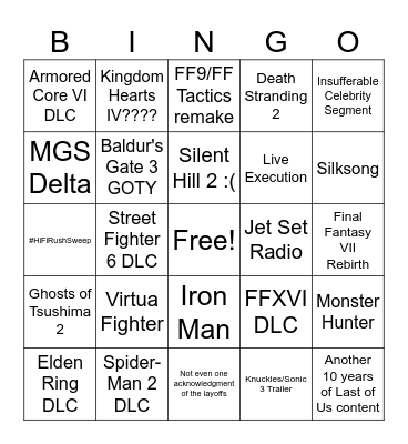 GAME AWARDS 2023 Bingo Card