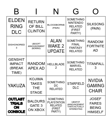 GAME AWARDS 2023 BINGO Card