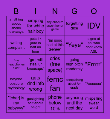 Anna Bingo Card