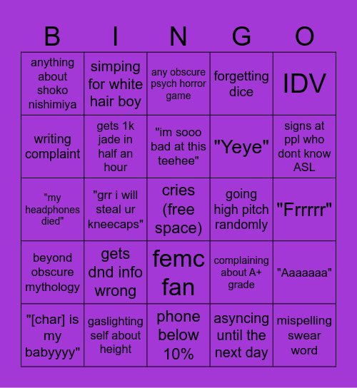 Anna Bingo Card