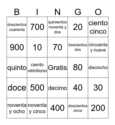 Números BINGO Card