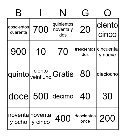 Números BINGO Card