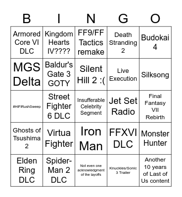 GAME AWARDS 2023 Bingo Card