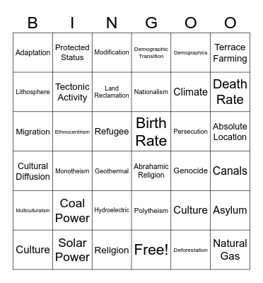 Fall Semester Vocabulary Bingo Card