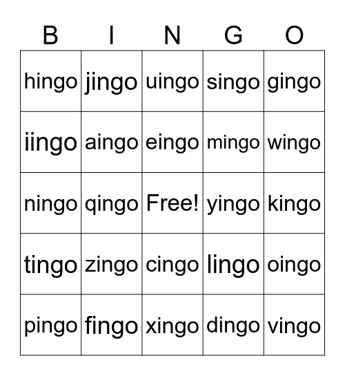 Untitled Bingo Card