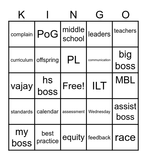 Kingo Bingo Card