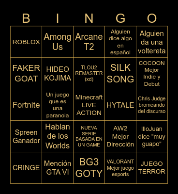 The Game Awards 2023 by Wound Bingo Card