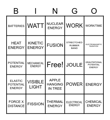 ENERGY BINGO Card