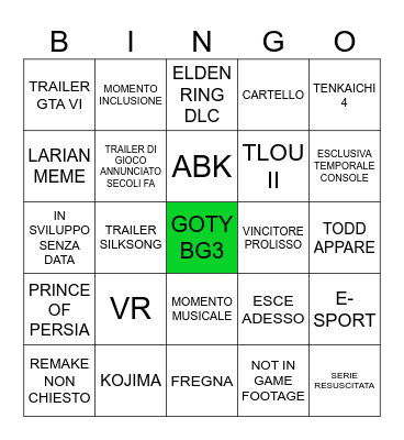 BINGO TGA 2023 Bingo Card