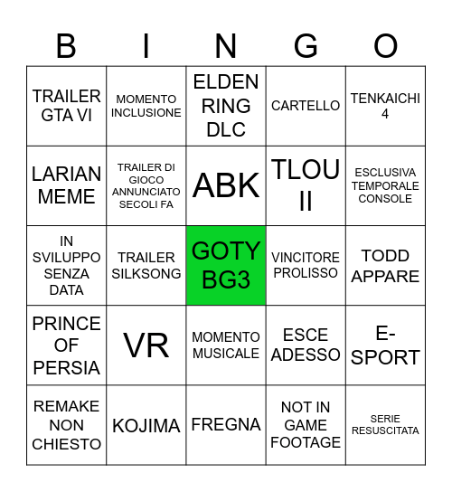 BINGO TGA 2023 Bingo Card