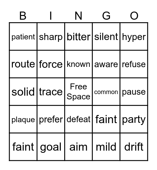 Vocabulary Words  Bingo 3rd  Grade Bingo Card