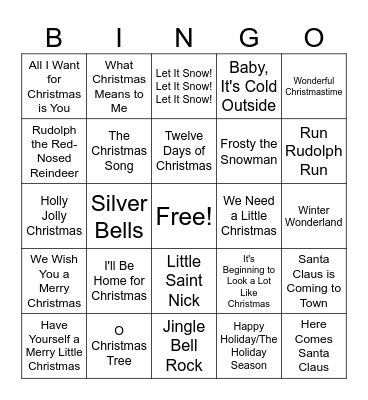 Christmas Song Bingo Card