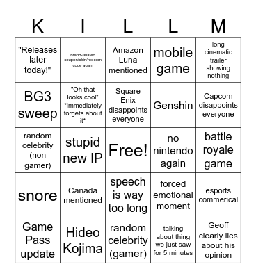 geoff keighley's one yearly social outing 2023 Bingo Card