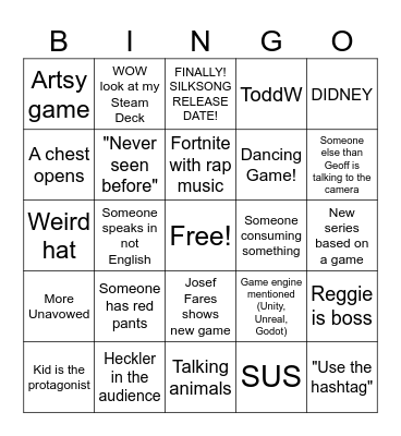 GOTY 2023 Bingo Card