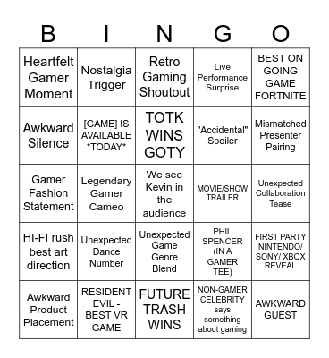 The Game Awards 2023 Bingo Card