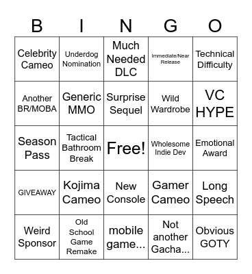 VGA Bingo 2023 Bingo Card