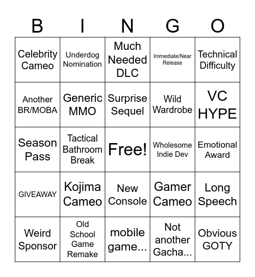 VGA Bingo 2023 Bingo Card