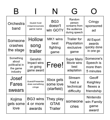 Game awards 2023 Bingo Card