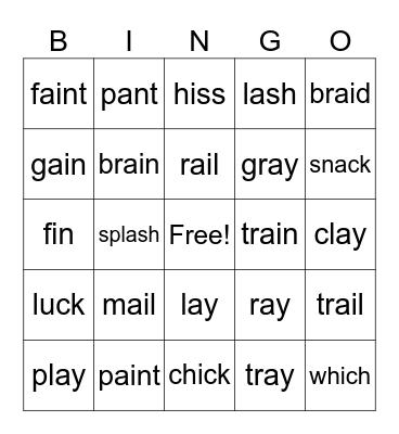 Phonics for Reading Level 2 lesson2 Bingo Card
