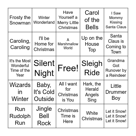 Christmas Song Bingo Card