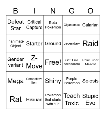 Pokemon Bingo Beta Bingo Card