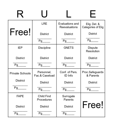 Georgia Special Education Rules Bingo Card