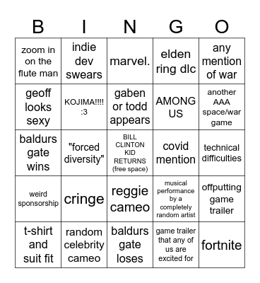 game awards 2023 bingo Card