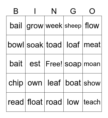 Phonics for Reading Level 2 L7 Bingo Card