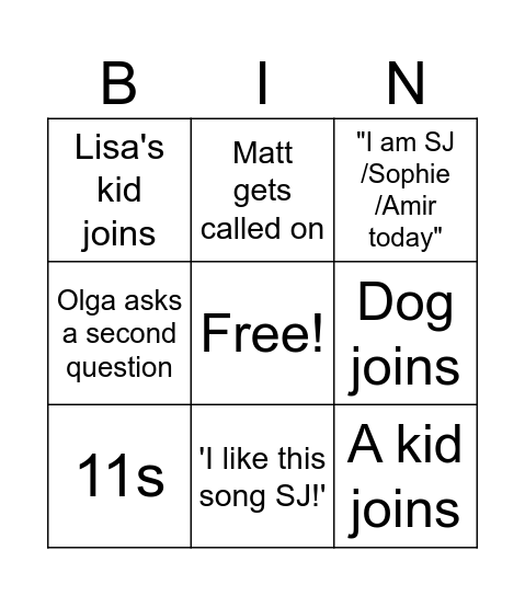 Debrief Bingo Card