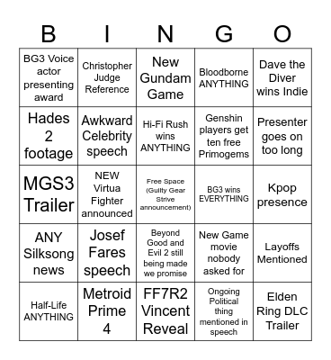 VGA predictions Bingo Card