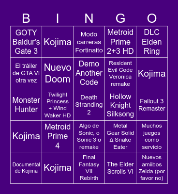 Anuncios The Game Awards Bingo Card
