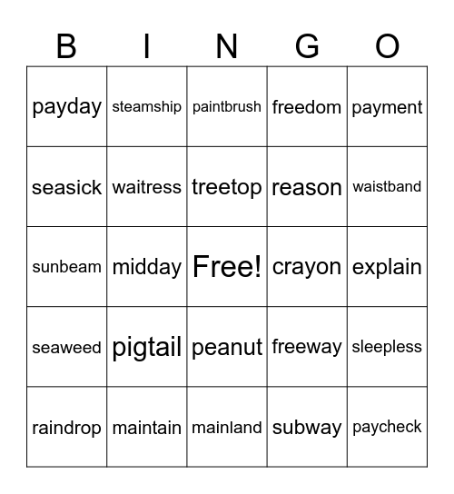 Phonics for Reading Level 2 (challenge words) Bingo Card