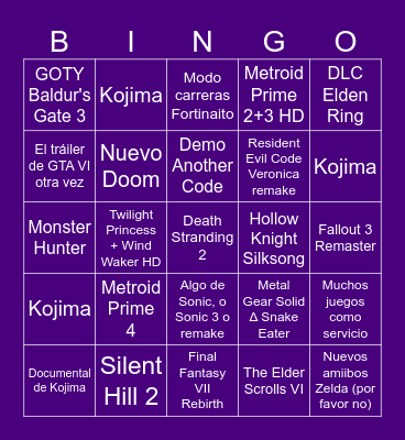Anuncios The Game Awards Bingo Card