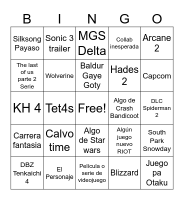 Bingo Game Awards Bingo Card
