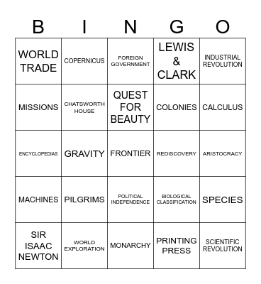 THE AGE OF EXPLORATION Bingo Card