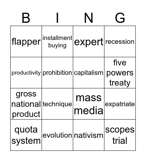 Roaring 20s Bingo Card