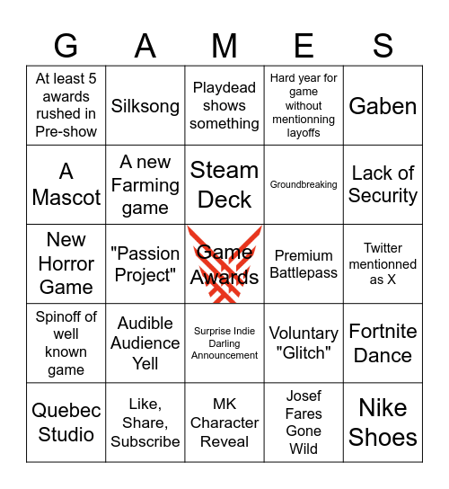 Game Awards 2023 Bingo Card