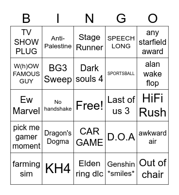 Game Awards 2023 Bingo! Bingo Card