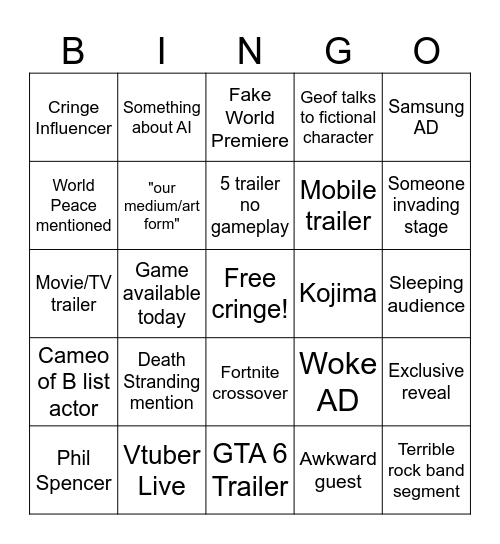 TGA chaoticLEX Bingo Card