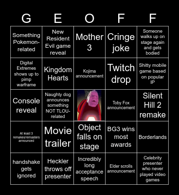 Game Awards Bingo Card