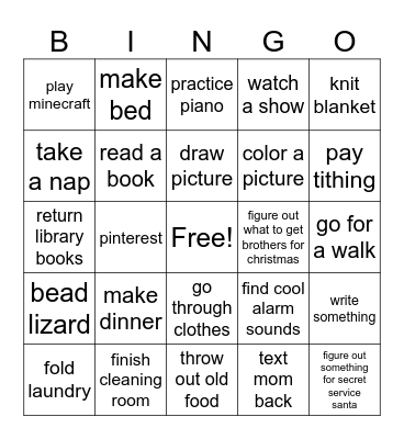 to do list Bingo Card