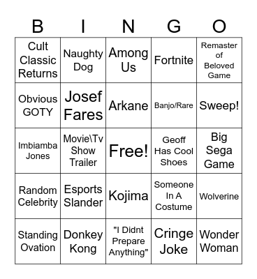 Game Awards Bingo Card