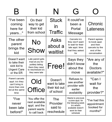 Front Desk Bingo Card