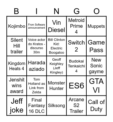 GAME AWARDS 2023 Bingo Card