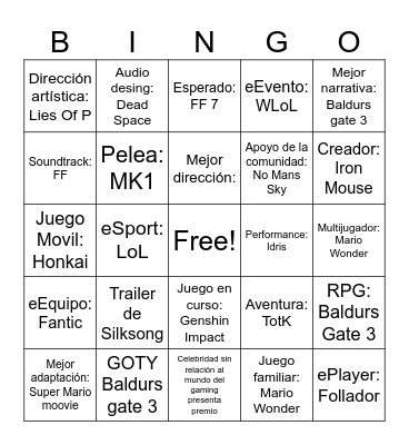 GOTY of the year del año Bingo Card