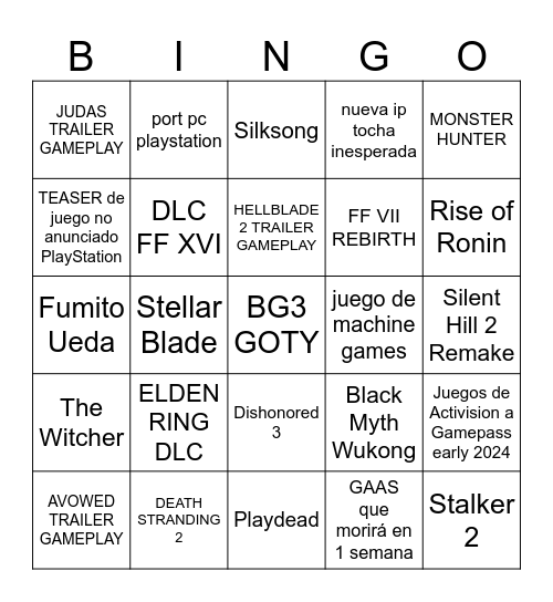 TGA 23 Bingo Card