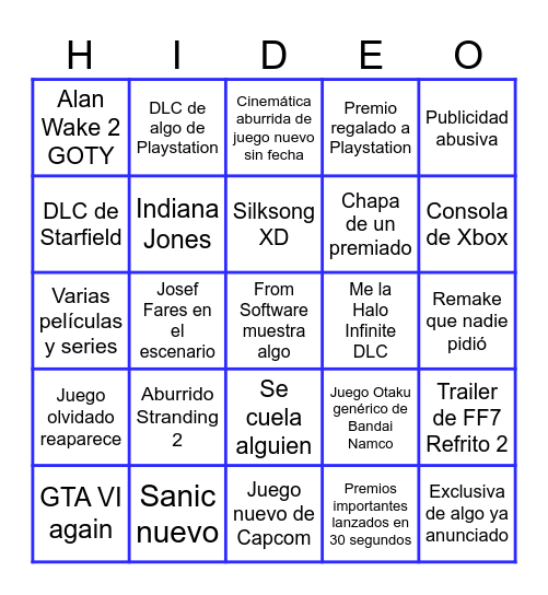 Bingo de los Game Awards Bingo Card