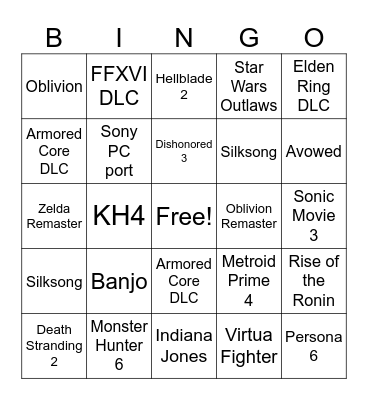 Game Awards 2023 Bingo Card