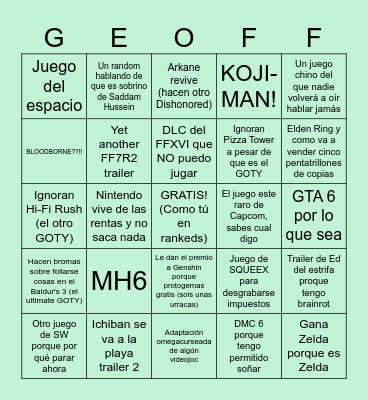 Los Gueim Awoords Bingo Card