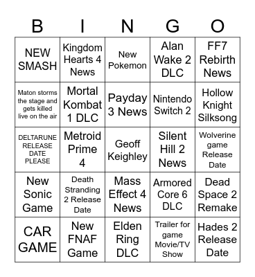 Game Awards 2023 Bingo Card